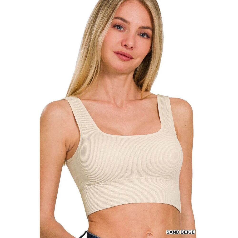 Ribbed Square Neck Bralette w/ pads Brami Crop Top by Zenana